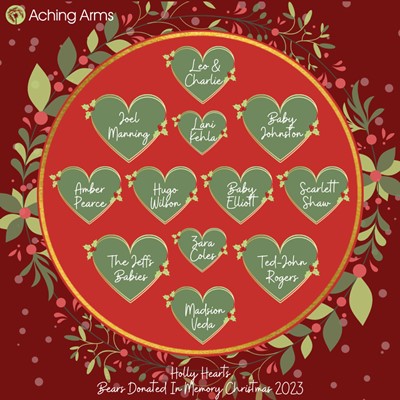 Holly Hearts for the Donate a Bear for Christmas Campaign 2023