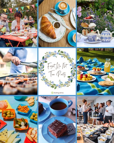 A grid of images that show the different ways you can host a Forget Me Not Tea Party