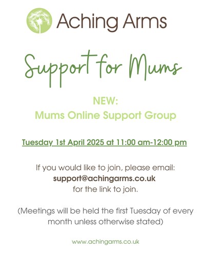 infor graphic that tells you how to join the online support group for mums each month