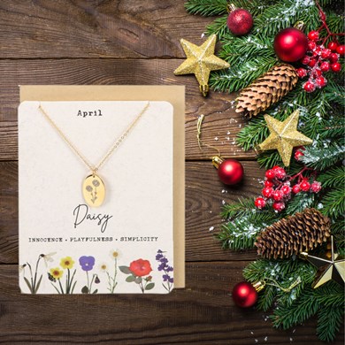 April Daisy Birth Flower Necklace Card