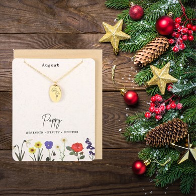August Poppy Birth Flower Necklace Card