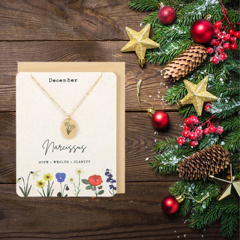 December Narcissus Birth Flower Necklace Card Main Image