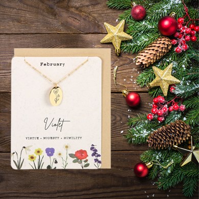 February Violet Birth Necklace Card