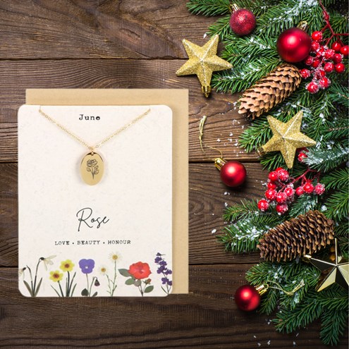 June Rose Birth Flower Necklace Card Main Image