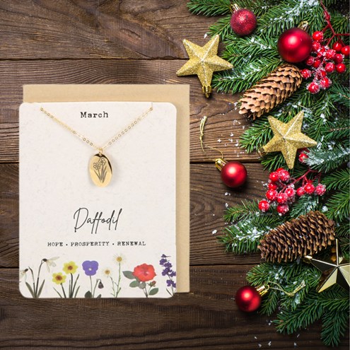 March Daffodil Birth Flower Necklace Card Main Image